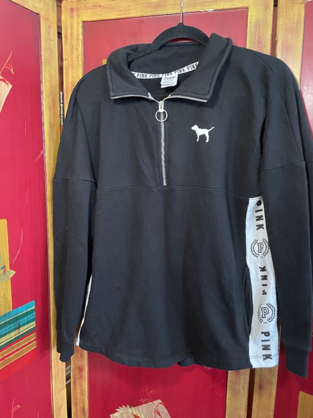 Victoria's Secret PINK Quarter Zip Black Sweatshirt Tunic Mockneck Fleece Sz S